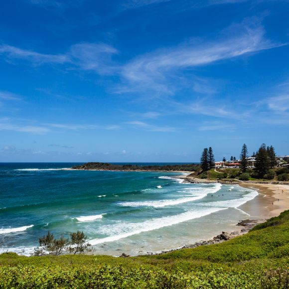 The view from Clarence Lighthouse towards Yamba Beach.